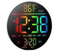 Horloge murale numérique - Réveil moderne - 25,4 cm - 11 modes de couleur RGB - Télécommande - Double alarme - Réglage automatique de la luminosité - Blanc