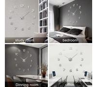 Horloge murale numérique silencieuse DIY - Sans tic-tac, 1 paire de piles dure 1 an, auto-adhésive, horloge de décoration de chambre de Pâques, design miroir acrylique, décoration de salon et de burea