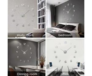 Horloge murale numérique silencieuse DIY - Sans tic-tac, 1 paire de piles dure 1 an, auto-adhésive, horloge de décoration de chambre de Pâques, design miroir acrylique, décoration de salon et de burea