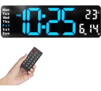 Horloge murale numérique XL bleu/blanc, éclairage LED, affichage de la température, mode silencieux