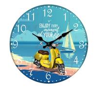 Horloge murale - ORIGEN Home Decor - Moto Ronde Bleue - 34x34x4cm - Vintage - MDF