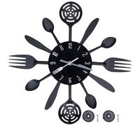 Horloge murale pour cuisine, 14,4 pouces, motif couverts, noire, effet 3D