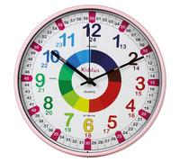 Horloge murale pour enfants, horloge analogique pour apprendre l'heure, format XL, rose, silencieuse