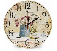 Horloge murale - PZCC - Vintage Rustique - 34 cm - Silencieuse - Café et Fleur