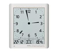 Horloge murale radio AMS, mouvement radio avec affichage analogique de l'heure et affichage numérique de l'heure date jour de la semaine température, 21x24x3cm, 5898