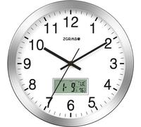 Horloge murale radio-pilotée argentée 30 x 30 cm, analogique et numérique