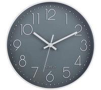 Horloge murale radiocommandée 30 cm. Horloge murale silencieuse sans tic-tac. Horloge moderne à piles pour la maison, la cuisine, le salon, le bureau ou comme décoration murale (grise)