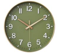 Horloge murale radiocommandée 30 cm. Horloge murale silencieuse sans tic-tac. Horloge moderne à piles pour la maison, la cuisine, le salon, le bureau ou comme décoration murale (vert doré)