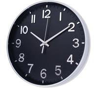 Horloge murale radiocommandée de 30 cm, silencieuse (sans tic-tac), horloge moderne à piles pour le salon, le bureau ou comme décoration murale (noir et argent)