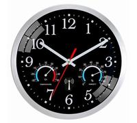 Horloge murale radiocommandée Ziprote, horloge murale radiocommandée avec affichage de la température et de l'humidité, horloge de cuisine moderne, facile à lire, horloge murale silencieuse pour chamb