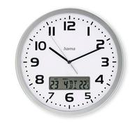 Hama Horloge Murale DCF Moorea (Pendule Murale avec Affichage Digital de la Date et de la Température, Montre de Cuisine Ø 30 cm, Idéale Entrée, Salon, Cuisine, Atelier ou Salle d'attente) Argent