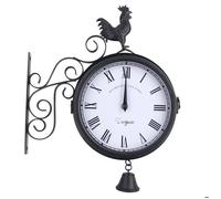 Horloge Murale Rétro Antique Double Face Noir - Jardin Extérieur, Gare de Train, Étanche, 30 x 9 x 37 cm