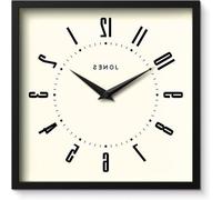 Horloge murale rétro carrée | 25 cm | Noire | Facile à lire | Idéale pour la cuisine ou le bureau.