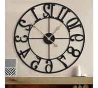 Horloge murale rétro de 100 cm avec chiffres arabes - Noire - À piles - Silencieuse - Salon, salle de ureau