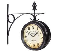 Horloge murale rétro double face, style horloge de gare, dimensions 35x35x10 cm, couleur noire