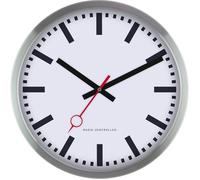 Horloge murale rétro - Eurotime - 35 cm de diamètre - Argenté et Blanc - Secondes silencieuses - Fixation murale