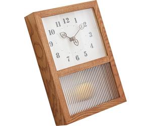 Horloge murale rétro japonaise en bois de noyer et verre Petite horloge murale décorative rectangulaire avec pendule pour la maison, le salon, la cuisine et le bureau