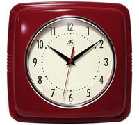 Horloge murale rétro silencieuse carrée Infinity Instruments, 9 pouces, style Mid-Century Modern pour cuisine ou salle à manger, mouvement à quartz, (rouge)