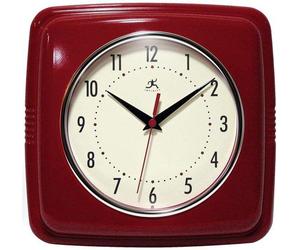 Horloge murale rétro silencieuse carrée Infinity Instruments, 9 pouces, style Mid-Century Modern pour cuisine ou salle à manger, mouvement à quartz, (rouge)