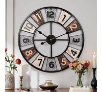 Horloge murale rétro XXL en acier vieilli avec de grands chiffres romains, Ø 60 cm, pour le mur du salon