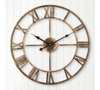 Horloge murale romaine de style rustique, dorée, 47 cm, sans sonnerie, à piles, pour le salon, la cuisine ou un restaurant.