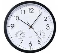 Horloge murale ronde à quartz avec capteur de température et d'humidité, 30 cm, horloge murale silencieuse pour chambre d'enfant, noire, 30 cm.