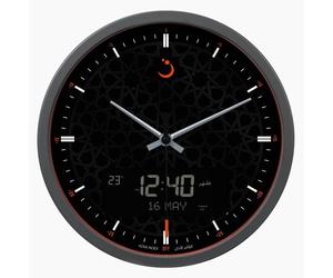 Horloge murale ronde avec indication des heures de prière de l'adhan, du sens de la Qibla, de la température, modèle CR-23 B