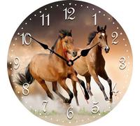 Horloge murale ronde de cuisine, 14 pouces, motif cheval, à quartz, fonctionnant à piles