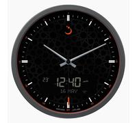 Horloge murale ronde, diamètre 33 cm, horloge Azan avec indication de la direction de la Qibla, affichage numérique et analogique, couleur blanc et argent