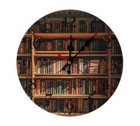 Horloge murale ronde en bois 30 x 30 cm, silencieuse, sans tic-tac | Bois massif | Fonctionne avec piles | Horloge murale ancienne bibliothèque | Décoration pour la maison, le bureau, la cuisine