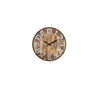 Horloge murale ronde en bois de 50 cm, silencieuse, avec bordure métallique et grands chiffres