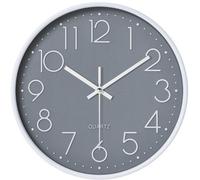 Horloge murale ronde moderne, 20 cm, à piles, grise, pour le bureau, la maison, la salle de bains, la cuisine, la chambre, l'école, le salon