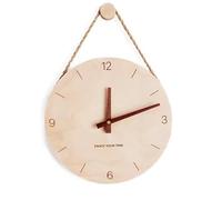 Horloge murale ronde moderne en bois massif avec corde de suspension, style nordique minimaliste, 25,4 cm de diamètre, finition bois naturel