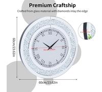 Horloge murale ronde - Montre à quartz de 60 cm - Mécanisme silencieux - Décoration murale scintillante - Design moderne pour salon - Argenté