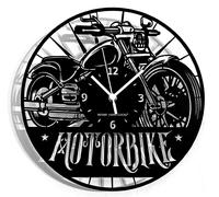 Horloge murale ronde, motif moto, en bois HDF, noire, 30 cm de diamètre, fonctionnement silencieux