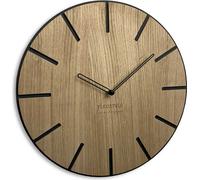 Horloge murale sans tic-tac, bois de chêne rond, Wood Art noir, 30 cm, salon, chambre à coucher, fabriquée dans l'UE