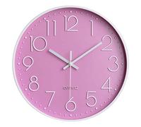 Horloge Murale silencieuse 12 dans Horloge de Cuisine Quartz à Piles Moderne décor à la Maison Horloge Bureau Classe Salon Chambres (Rose - Blanc)