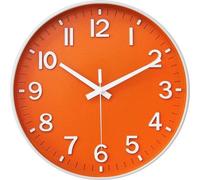 Horloge murale silencieuse 12 pouces pour le salon, la chambre, la cuisine ou le bureau (orange)