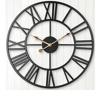 Horloge murale silencieuse ARVINKEY - Maison de ferme européenne - Horloge vintage avec chiffres romains - 47 cm - Sans tic-tac - Fonctionnement à piles - Squelette en métal -décorative - Noir