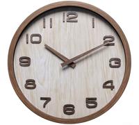 Horloge murale silencieuse chic avec grands chiffres 3D avec cadre en bois en plastique massif pour décoration d'intérieur contemporaine et vintage (A)
