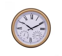 Horloge murale silencieuse de 38,1 cm, mécanisme silencieux sans tic-tac avec moniteur météo analogique, rond, grands chiffres, visibilité facile pour bureau, maison, cuisine, terrasse, finition