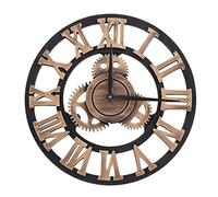 Horloge Murale silencieuse Vintage, Pendule Murale Chiffres Romains 3D Roue Dentée Style Vintage Horloge Murale Ronde en Bois Industriel Décoration pour Salon Cuisine Chambre Diamètre 30cm