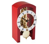 Horloge murale squelette, mécanique, réserve de marche de 14 jours, en bois, de couleur rouge, dimensions : 18x9x11 cm