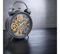 Horloge murale steampunk industrielle avec mécanisme à engrenages visible - noir/or - 38 x 29 cm