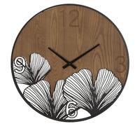 Horloge murale Super Wood Leaf en bois et fer avec décor feuille