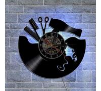Horloge murale sur le thème du salon de coiffure avec veilleuse LED - Cadeau