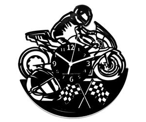 Horloge murale sur le thème du sport moto, design de course, 30 cm, noire, en bois HDF, fonctionnement silencieux