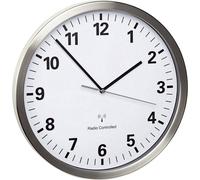 TFA-Dostmann 60.3523.02 radiopiloté(e) Horloge Murale 30.5 cm x 4.3 cm Acier Inoxydable mécanisme dhorloge Silencieux, Fonction déconomie dénergie, Blanc