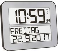 Horloge murale TFA Dostmann 60.4512.54 radiopiloté(e) 25.8 mm x 21.2 mm x 3 mm argent, noir grand écran