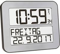 Horloge murale TFA Dostmann 60.4512.54 radiopiloté(e) 25.8 mm x 21.2 mm x 3 mm argent, noir grand écran